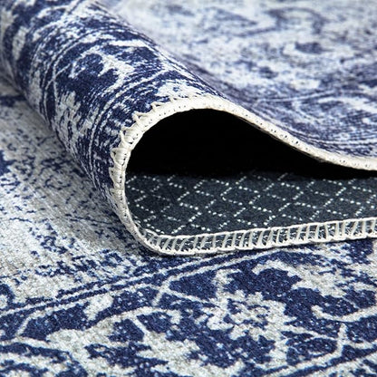 Bloom Rugs Washable Non-Slip 3' x 5' Rug - Blue/Ivory Traditional Area Rug for Living Room, Bedroom, Dining Room, and Kitchen - Exact Size: 3' x 5'