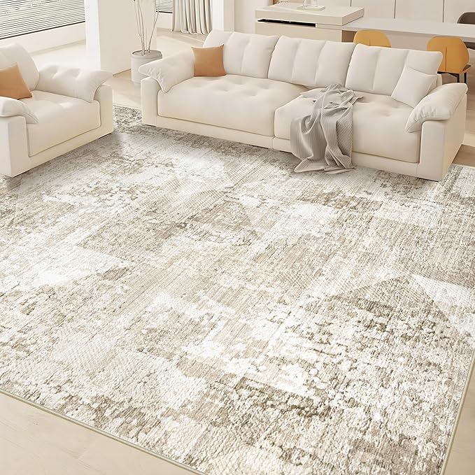 Area Rug for Living Room 6x9: Large Washable Boho Moroccan Rugs Geometric Neutral Rug, Non-Slip Foldable Morden Farmhouse Indoor Floor Carpet for Bedroom Dining Table Home(Neutral Beige, 6'X9')