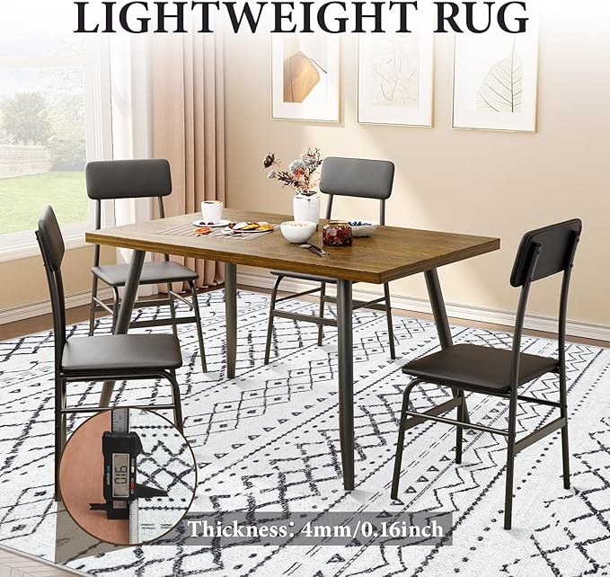 Area Rug for Living Room 9x12: Large Washable Boho Moroccan Rugs Geometric Neutral Rug, Non-Slip Foldable Morden Farmhouse Indoor Floor Carpet for Bedroom Dining Table Home（Black,9'X12'）