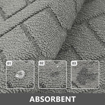 hicorfe Kitchen Runner Rugs and Mats Sets,2 Pieces Absorbent Non-Slip Kitchen Rug,Comfort Kitchen Mat for Floor,Washable for Kitchen,Hallway,Office,Sink,Laundry(20"x59"+20"x32",Grey)
