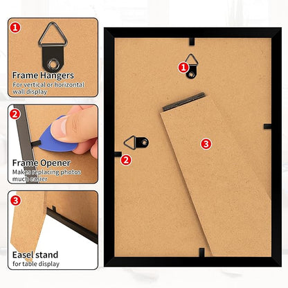 6x8 Picture Frame, Black Photo Frame for Tabletop or Wall Display, Display Pictures 5x7 with Mat or 6x8 Without, Frame Collage with HD Plexiglass for Wall Gallery Decor, 2 Pack with Gadget