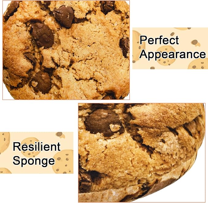 Unittype 4 Pcs 13.4" Chocolate Chip Cookie Pillows Round Throw Pillow Plush 3D Digital Print Funny Food Shaped Soft Stuffed Seat Pad Cushion for Bedroom Couch Sofa Chair Floor Decor Gifts