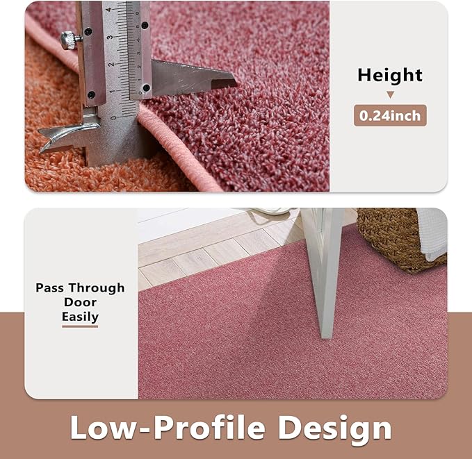 FinRèc 2x6 Washable Runner Rugs for Kitchen Hallway Bedroom, Low Pile Thin Rug Solid Color, Non-Slip Carpet Indoor for Home Decor (Red/White)