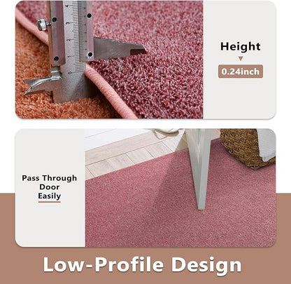 FinRèc 6x9 Washable Area Rugs for Bedroom Living Room, Low Pile Thin Rug Solid Color, Non-Slip Carpet Indoor for Home Decor (Red/White)