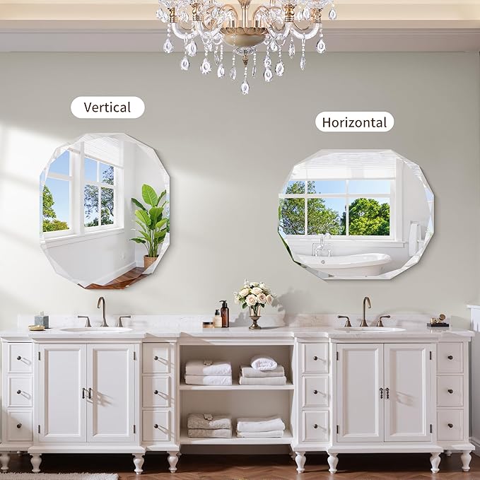 GLASHOM Frameless Bathroom Mirror, 30x36 inch Vanity Mirror Beveled Edge Wall Mounted, Modern Frameless Mirror for Bathroom, Living Room, Entryway Mirror Horizontal or Vertical