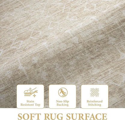 Area Rug for Living Room 6x9: Large Washable Boho Moroccan Rugs Geometric Neutral Rug, Non-Slip Foldable Morden Farmhouse Indoor Floor Carpet for Bedroom Dining Table Home (Moroccan Beige, 6'x9')