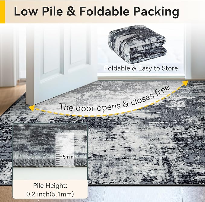 RELEANY Washable Area Rugs 3'x5' Non-Slip Modern Abstract Soft for Living Room Entryway Bedroom Nursery, Print Pattern, Black Navy Blue Gray