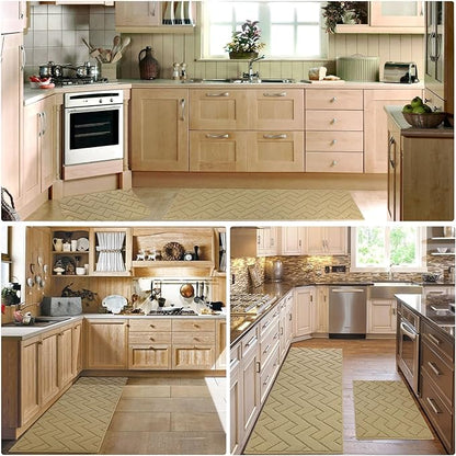 hicorfe Kitchen Runner Rugs and Mats Sets,2 Pieces Absorbent Non-Slip Kitchen Rug,Comfort Kitchen Mat for Floor,Washable for Kitchen,Hallway,Office,Sink,Laundry(20"x48"+20"x32",Brown)
