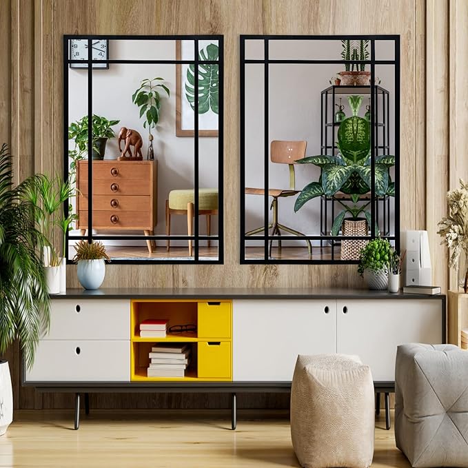 HQiJun Black Rectangle Mirror, Farmhouse Decorative Wall Mirror for Entryway, Living Room, Bedroom, Hallway, Fireplace, Accent Wall Decor (Black1, 39'' x 27'')