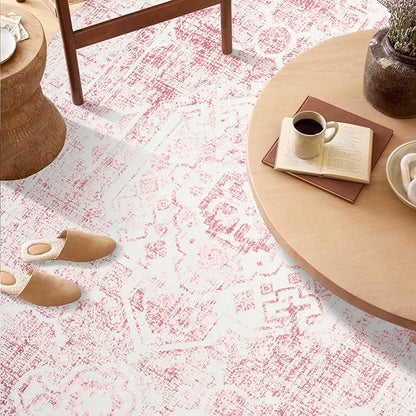 Sofrug Area Rug - 6x9 Washable Pink Rug Honeycomb Non Slip Retro Rugs Soft Faux Wool Carpet Foldable & Machine Washable Rugs for Living Room Bedroom Dining Room Kitchen
