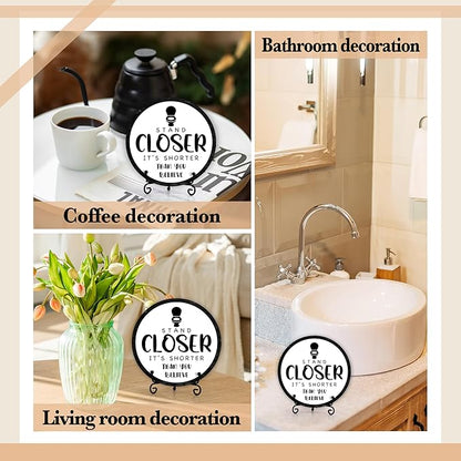 Funny Bathroom Decor, Rustic Wooden Sign, 6 Inches, Stand Closer It's Shorter Than You Think