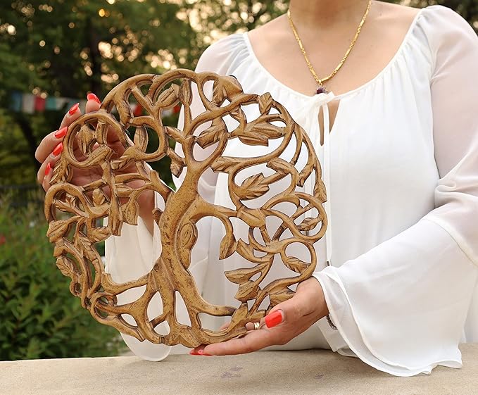 DharmaObjects Handcrafted Wooden Celtic Tree Of Life Wall Decor Hanging Art (Brown)