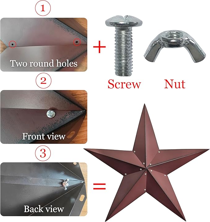 VIVICOMFY 36" Large Barn Star-Red Black Barn Star Outdoor Decoration-Metal Stars for Outside Texas Stars Art Rustic Vintage Western Country Home Farmhouse Primitive House Decor- Primitive Wall Décor