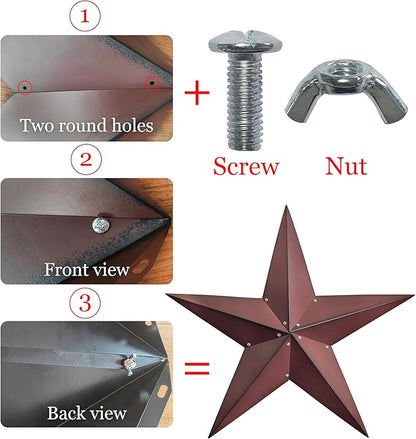 VIVICOMFY 24" Rustic Metal Barn Star Wall Decor-Handmade Red Barn Stars Indoor or Outdoor Decoration,Star for Outside Texas Stars Art Vintage Western Country Home Farmhouse Wall art Décor