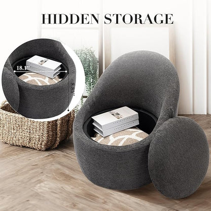 COLAMY Swivel Accent Chair, 360° Swivel Chair with Hidden Storage, Modern Small Barrel Swivel Armchair for Living Room/Bedroom, Dark Grey