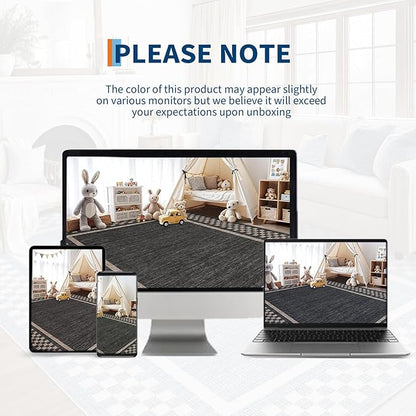 GarveeHome Modern Bordered 9x12 Area Rugs for Living Room Bedroom Soft Washable Large Bedroom Throw Carpet Non Slip Checkered Geometric Rugs for Dining Room Home Decor Office, Black