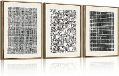 BINCUE Abstract Geometric Line Wall Art Minimalist Artwork Modern Neutral Wall Decor Framed Black Wall Artwork Black Abstract Art Prints Neutral Paintings for Living Room Bedroom Office Bathroom 12" Lx16 W Set of 3