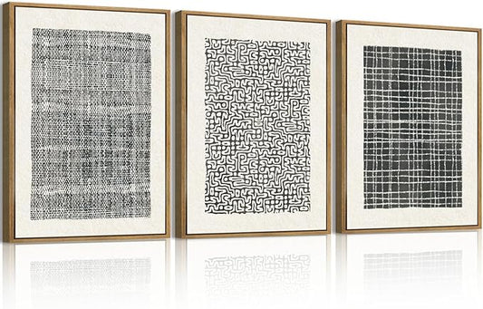 BINCUE Abstract Geometric Line Wall Art Minimalist Artwork Modern Neutral Wall Decor Framed Black Wall Artwork Black Abstract Art Prints Neutral Paintings for Living Room Bedroom Office Bathroom 12" Lx16 W Set of 3