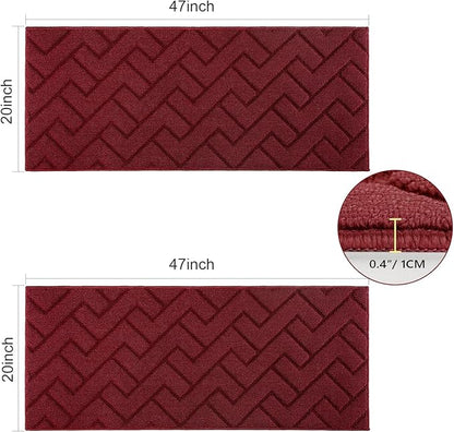 hicorfe Kitchen Runner Rugs and Mats Sets,2 Pieces Absorbent Non-Slip Kitchen Rug,Comfort Kitchen Mat for Floor,Washable for Kitchen,Hallway,Office,Sink,Laundry(20"x48"+20"x48",Red)