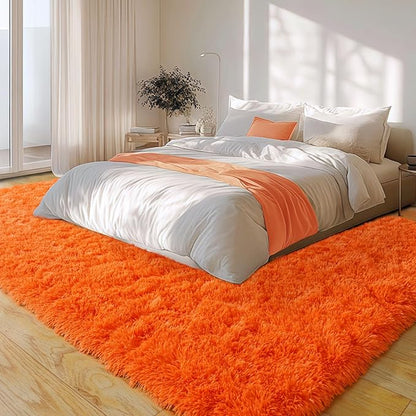 5x7 Area Rugs for Living Room, Orange Fluffy Shag Rug for Bedroom, Nursery and Indoor Floor, Soft and Comfy, Fuzzy Carpet for Kids, Girls, Boys Room Dorm Home Decor Aesthetic, Upgrade Non Slip