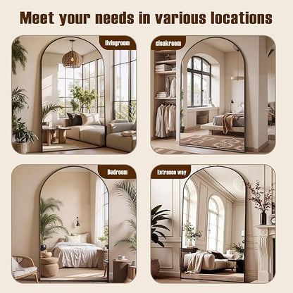 Full Length Mirror, 81"x41" Arched Full Body Mirror, Floor Mirrors with Stand, Body Mirrors Standing Hanging Leaning Against Wall,Aluminum Frame Mirrors for Bedroom Cloakroom,Living Room,Black