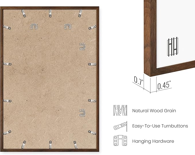 HAUS AND HUES Walnut Wood 24x36 Poster Frames - Set of 6, Large Wall Frames for Artwork and Photos (Walnut Oak)