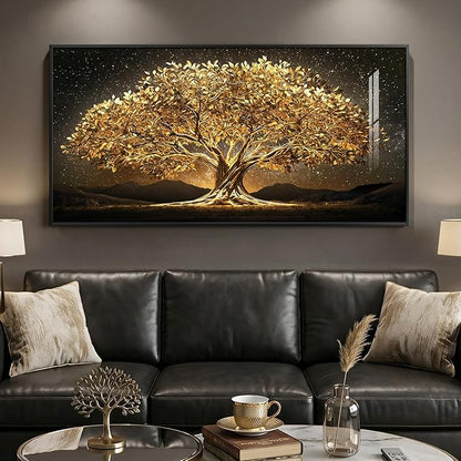 Large Framed Black and Gold Tree of Life Wall Art, Modern Luxury Tree Painting Print Artwork for Walls, Contemporary Dark Elegant Glam Picture for Living Room Bedroom Office Wall Decor, 60x30 Inch