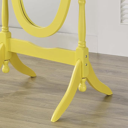 Roundhill Furniture Traditional Queen Anna Style Wood Floor Cheval Mirror, Yellow