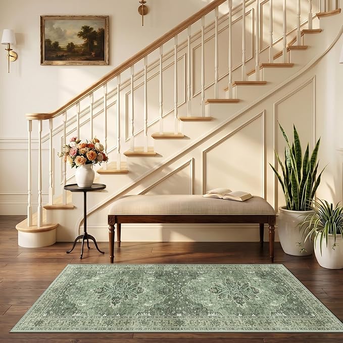 RELEANY Area Rugs 2'6"x5' Runner Rug Non Slip Washable for Kitchen Hallway Bedroom Beside Laundry Room Bathroom Rug, Floor Carpet, Dark Green Gray