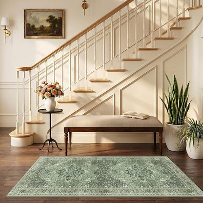 RELEANY Area Rugs 2'6"x5' Runner Rug Non Slip Washable for Kitchen Hallway Bedroom Beside Laundry Room Bathroom Rug, Floor Carpet, Dark Green Gray