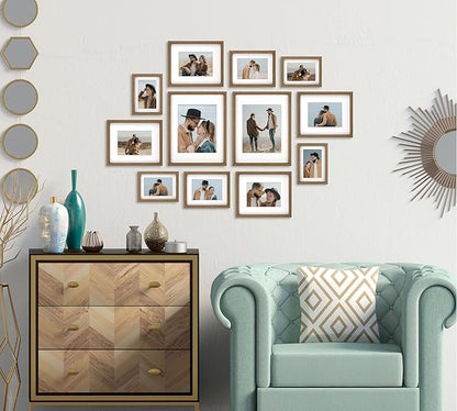 12 Pack Shadow Box Style Gallery Wall Frame Set -Rustic Photo Frame Set with Mat for 8x10, 5x7 and 4x6-Multiple Sizes Picture Frame Set for Wall Collage–Farmhouse Assorted Deep Picture Frames(Walnut)