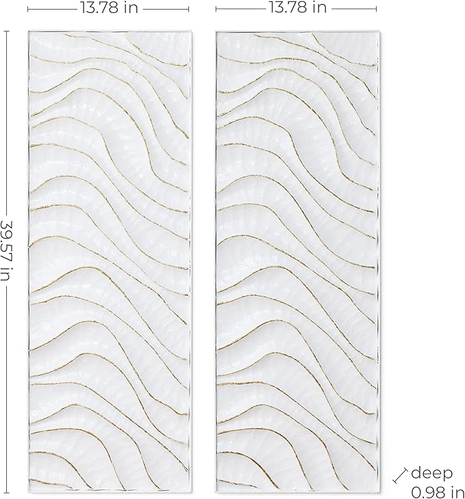 LuxenHome 39.5"H White Metal Wall Decor, Set of 2 Abstract Wall Art for Living Room with Gold Wave Accents, Vertical Wall Hanging Decor for Bedroom, Hallway, Office