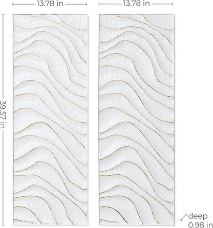 LuxenHome 39.5"H White Metal Wall Decor, Set of 2 Abstract Wall Art for Living Room with Gold Wave Accents, Vertical Wall Hanging Decor for Bedroom, Hallway, Office