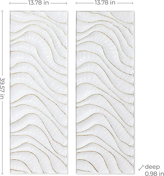 LuxenHome 39.5"H White Metal Wall Decor, Set of 2 Abstract Wall Art for Living Room with Gold Wave Accents, Vertical Wall Hanging Decor for Bedroom, Hallway, Office