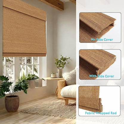 Motorized Bamboo Roman Shades, Motorized Blinds with Remote Compatible with Homekit, Alexa GoogleHome, Smart Wood Woven Shades for Indoor Windows, Customize, Canyon Grid