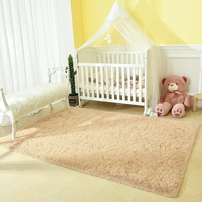 Andecor Soft Fluffy Bedroom Rugs, 3 x 5 Feet Indoor Shaggy Plush Area Rug for Boys Girls Kids Baby College Dorm Living Room Home Decor Floor Carpet, Camel