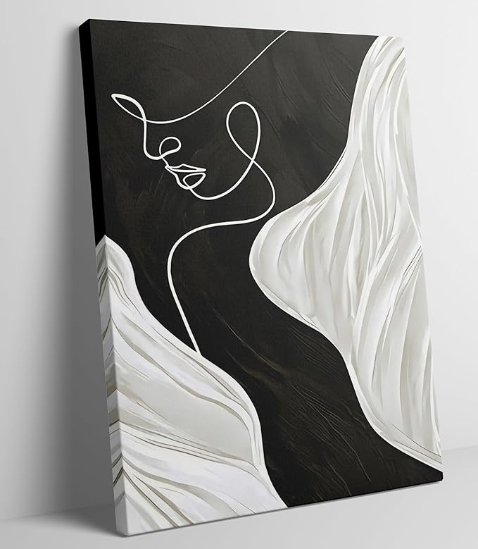 Abstract Female Line Canvas Wall Art Modern Abstract Figure Graphic Wall Decor Picture 3d Texture Black White Grey Minimalist Poster Print Painting for Living Room Bedroom Bathroom Home Decoration