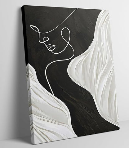 Abstract Female Line Canvas Wall Art Modern Abstract Figure Graphic Wall Decor Picture 3d Texture Black White Grey Minimalist Poster Print Painting for Living Room Bedroom Bathroom Home Decoration