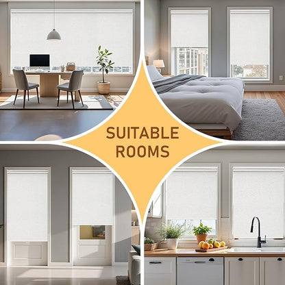 Cordless Roller Shades Blackout Blinds for Windows Room Darkening Rolled Up Shades with Spring System, UV Protection Natural Linen Fabric Window Shades Door Blinds for Home（20" W x 72" H,Linen Cream