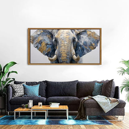 Elephant Animal Wall Art Bedroom Wall Decor African Wildlife Picture Canvas Wooden Framed Abstract Golden Painting Animals Portrait Poster Prints Artwork for Kitchen Living Room Home Decoration 30x57.8"