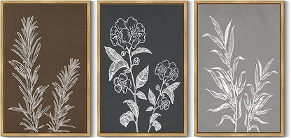 Drsoum Botanical Boho Vintage Flower Wall Art Framed Retro Floral Prints Wildflower Neutral Rustic Bohemain Artwork Kitchen Living Room Ready to Hang 24x36in Natural Framed