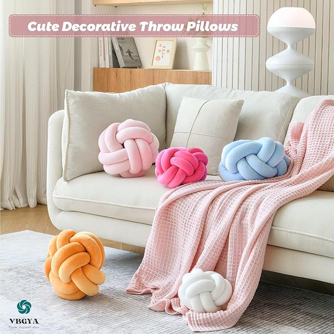 Knot Pillow Ball, Soft Decorative Throw Pillows, 11 Inch Round Plush Knotted Cushion Light Pink, Modern Home Decor for Bedroom, Sofa, Couch