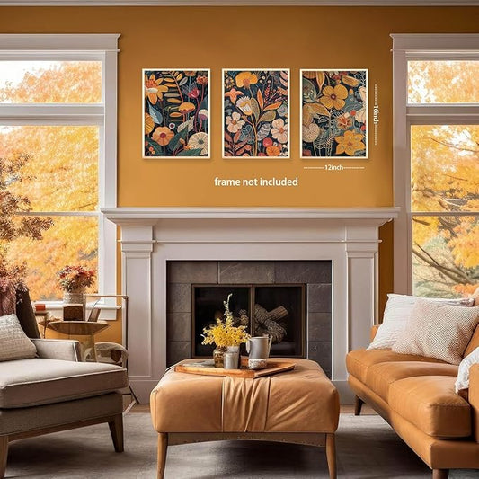 TBKHUDBI Burnt Orange Floral Canvas Wall Art,Mid Century Modern Wall Decor,Boho Terracotta Flower Picture Prints Poster Painting Artwork Set Of 3 For Living Room Bedroom Office 16x24 Unframed