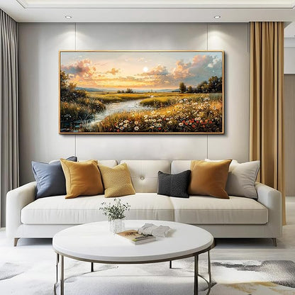 FUHAIHUA Wood Framed Canvas Wall Art For Living Room Wall Decor For Bedroom Office Wall Decoration Sunset Landscape Painting Farmhouse Pictures Artwork Room Aesthetic Home Decor 20x40 In