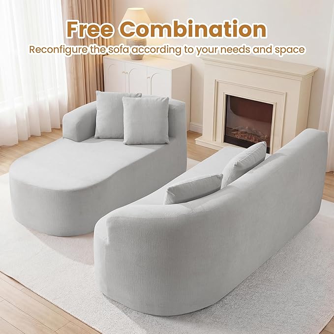 103" L Shaped Boneless Sectional Couches for Living Room, Curved Modular Sectional Sofa with Chaise, Modern Cloud Couch Deep 3 Seat No Assembly, Light Grey