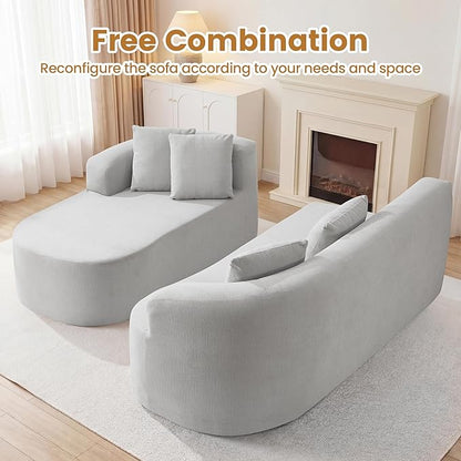 103" L Shaped Boneless Sectional Couches for Living Room, Curved Modular Sectional Sofa with Chaise, Modern Cloud Couch Deep 3 Seat No Assembly, Light Grey
