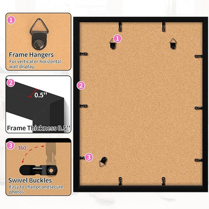12x16 Picture Frame, 12 x 16 Black Frame with HD Plexiglass, Display Pictures 8.5x11 with Mat or 12x16 Without, Wall Hanging Photo Frame Poster Frames for Home Office Gallery Decor, 2 Pack