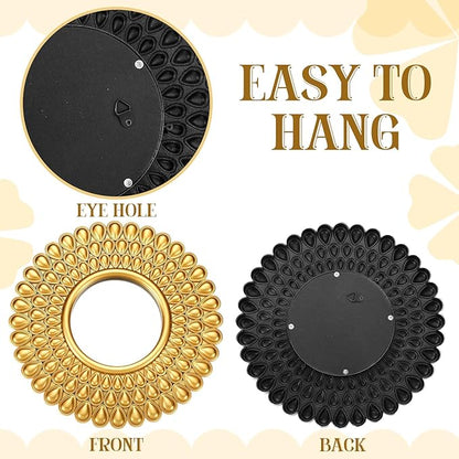 Fourluoo 3 Pack Gold Sunburst Mirrors for Wall Decor Circle Flowers Mirrors Decorative Gold Hanging Wall Art Flowers Mirror for Home Living Dinning Room Bedroom Bathroom Boho Decoration Art(Sunburst)