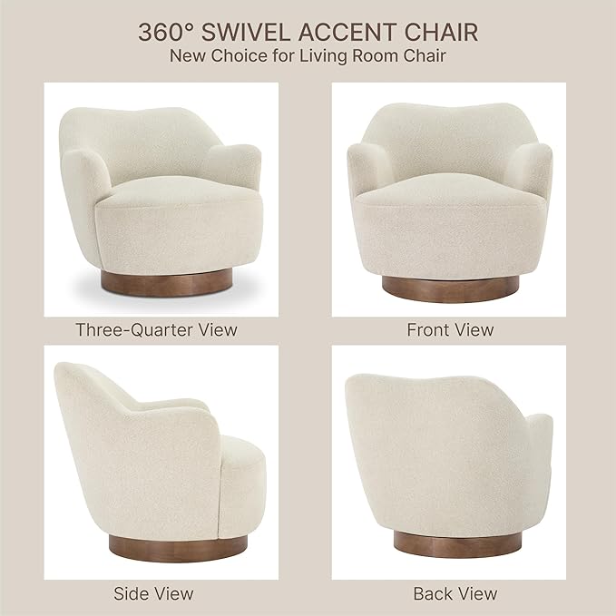 Swivel Accent Chair,Upholstered Barrel Chair with Curves Camel Back Design,Modern Arm Chair with Wooden Base for Living Room Bedroom Reading Waitingroom,Linen