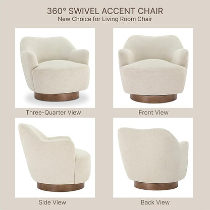 Swivel Accent Chair Set of 2,Upholstered Barrel Chair with Curves Camel Back Design,Modern Arm Chair with Wooden Base for Living Room Bedroom Reading Waitingroom,Linen